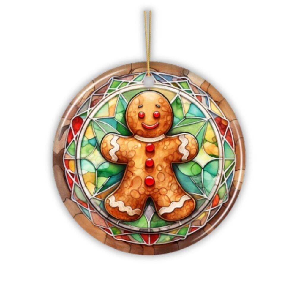 OrnamentallyYou - Handmade Gingerbread Man Stained Glass Style Ceramic Ornament Christmas Gift and Decor - Multi-colored