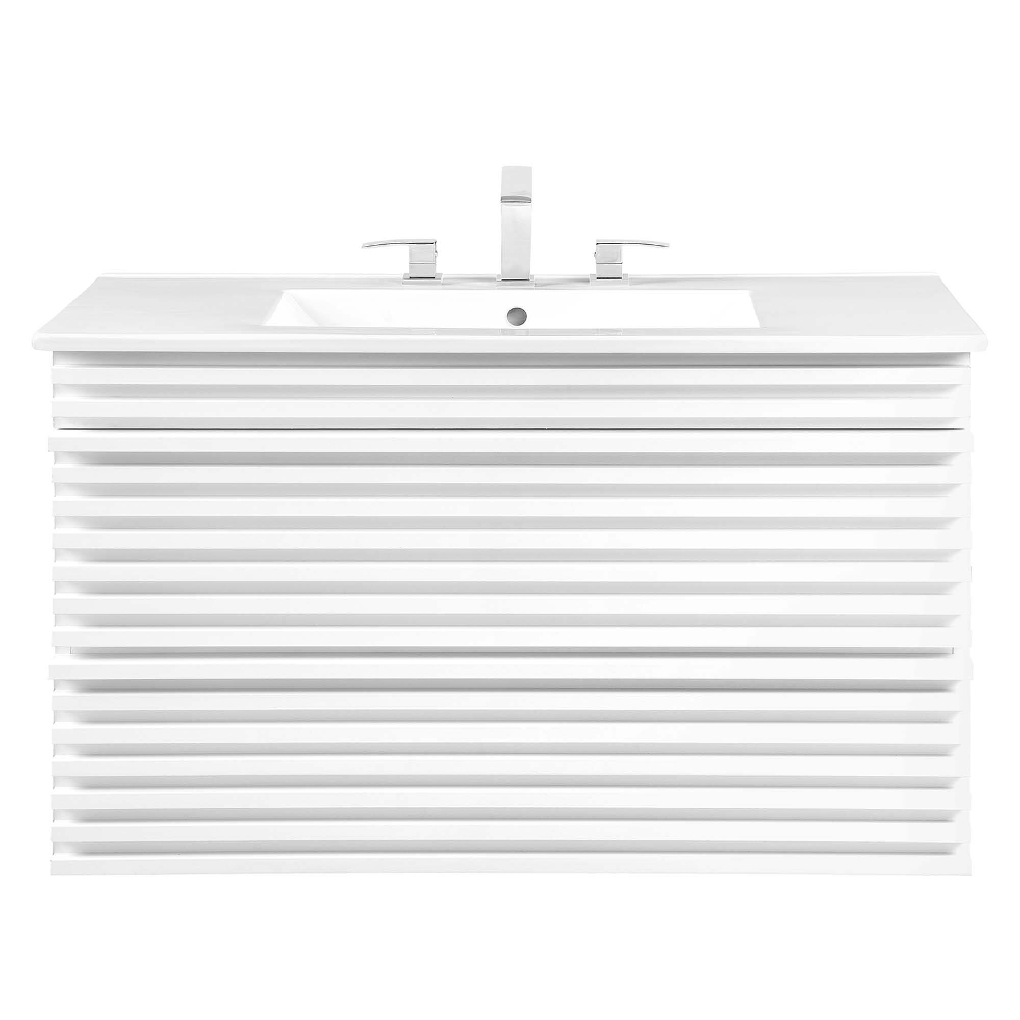 Alt View 3. Modway - Render Wall-Mount Bathroom Vanity with White Basin Included - White White.