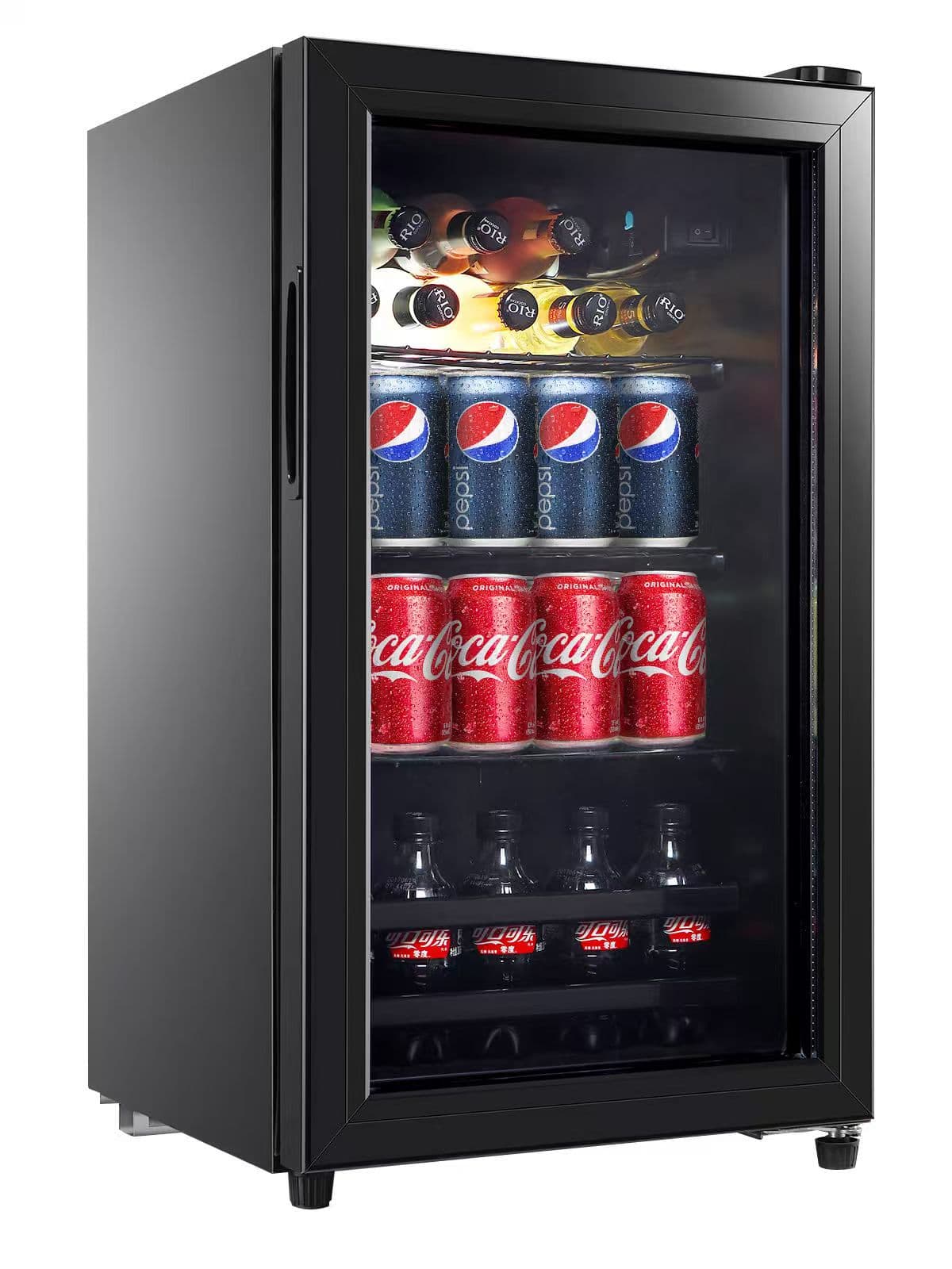 Loheer - 60L Freestanding Beverage Refrigerator & Cooler with Double-Layer Glass Door and LED Light - Black