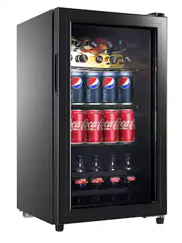 Loheer - 60L Freestanding Beverage Refrigerator & Cooler with Double-Layer Glass Door and LED Light - Black