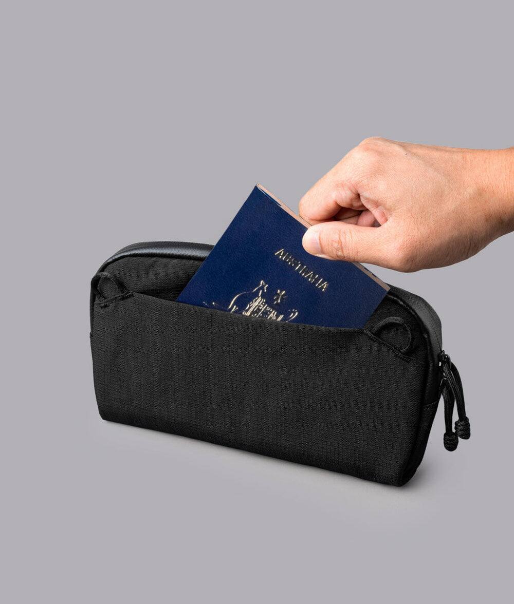 Alt View 5. ALPAKA - Flight Pouch Pro 0.7L Men's Carry-All & Organizer Clutches;Crossbody Bag for Men with RFID Blocking, Passport Holder - Black | Axoflux 400D Ripstop Nylon.