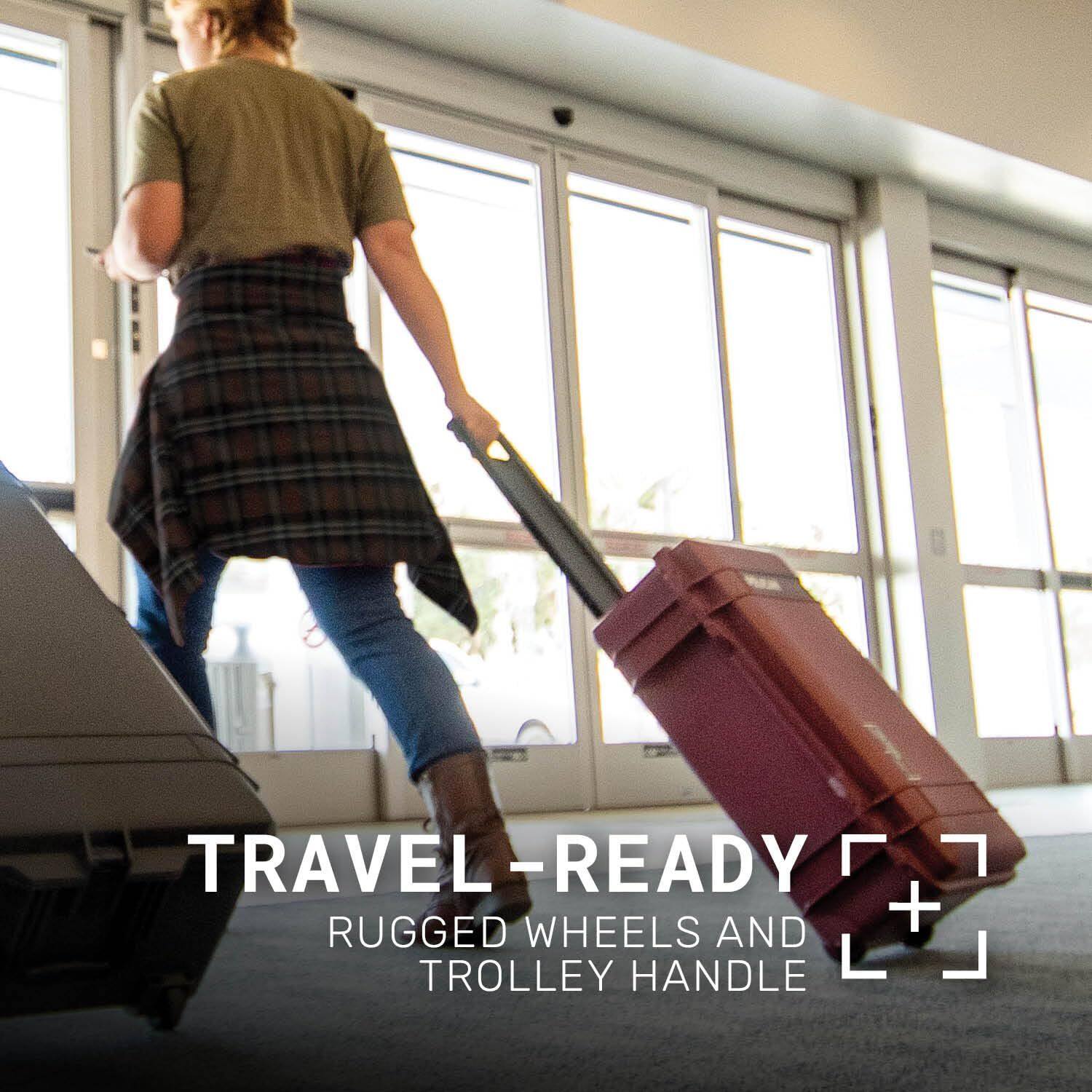 TRAVEL-READY RUGGED WHEELS AND TROLLEY HANDLE
