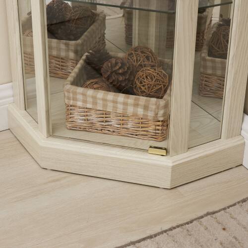 Alt View 2. LUCKY ONE - Freestanding Corner Lighted Curio Cabinet with Glass Shelves Display Case for Wine Bar Collectibles - Antique White.