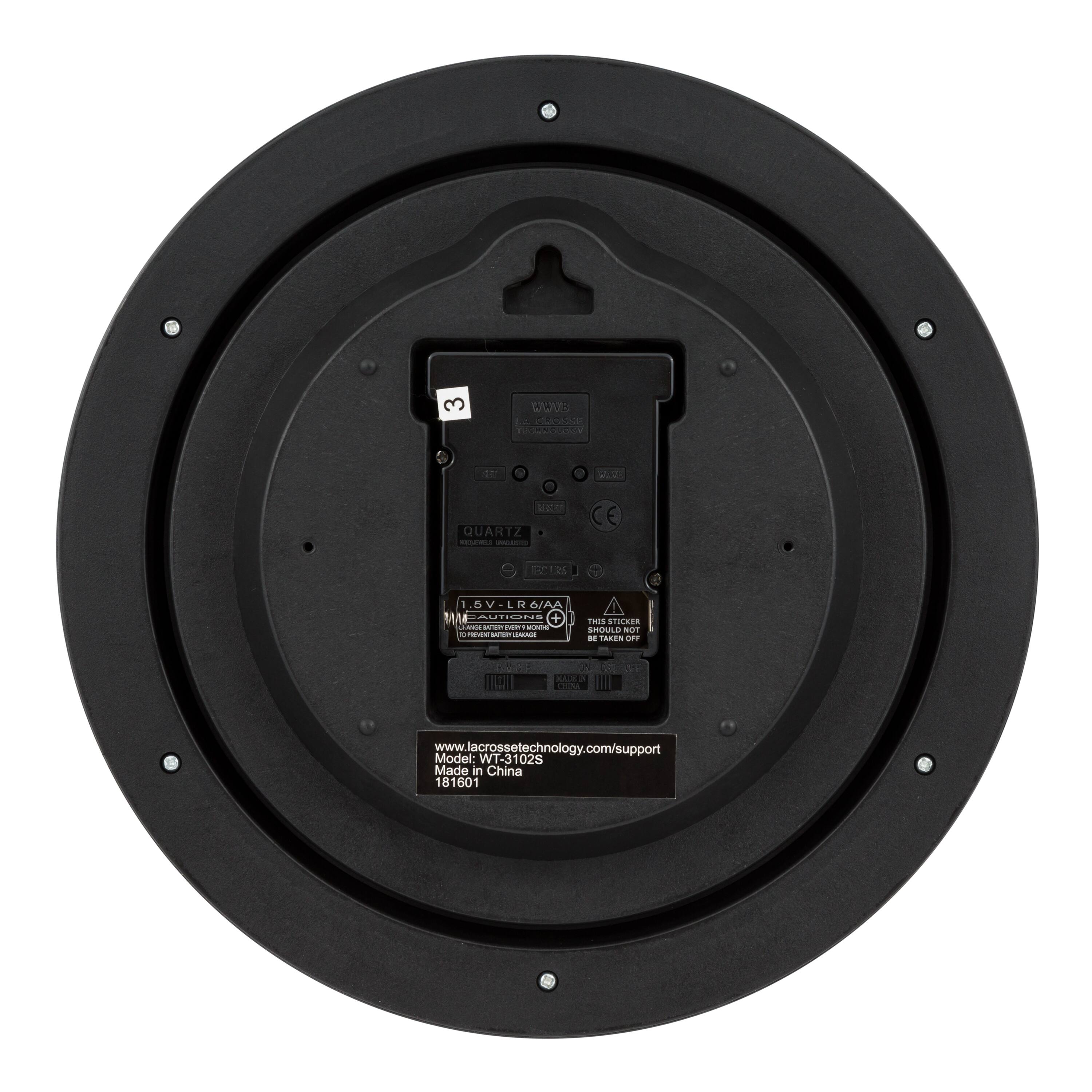 Sure, here is the corrected and grouped text from the image:

---

**Model:** WT-3102S  
**Made in China**  
**181601**

**QUARTZ**

**1.5V-LR6/AA**

**www.lacrossetechnology.com/support**

**CE**

**THIS STICKER MUST BE TAKEN OFF**

---

This text is organized to reflect the information as it appears on the device.