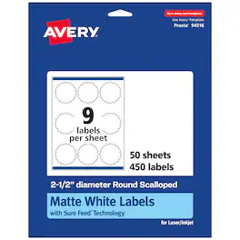 Avery - Round Scalloped Labels, 2.5" diameter, 450 Labels - White