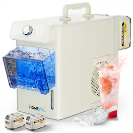 Homevol - Portable Ice Maker for Indoor & Outdoor Use, Battery Powered or Plug-in, 5.5H Runtime, Portable for Camping & RV - White