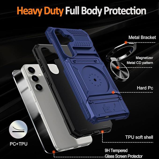Heavy Duty Full Body Protection

- Metal Bracket
- Magnetizer
- Metal CD pattern
- Hard Pc
- TPU soft shell
- 9H Tempered Glass Screen Protector
- PC+TPU
