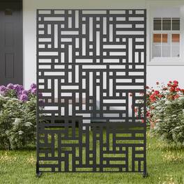 PexFix - 72 in. x 47 in. Helen Pattern Metal Outdoor Privacy Screen & Panels, Freestanding Garden Divider Fence - Black