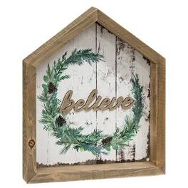 BreeBe - *Believe Christmas Wreath House Shadowbox Sign - Multicolor