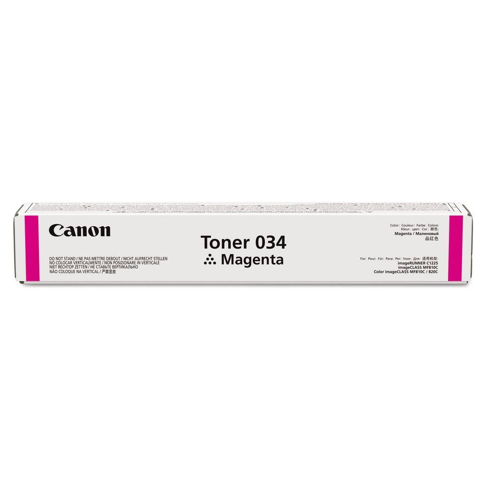 Canon  
Toner 034  
Magenta  

Color: Couleur: Farbe: Colore:  
Magenta / Magenta / Magenta / Magenta  

For Pour Pour Pour Pour  
imageRUNNER C1225  
Color imageCLASS MF810C / 820C  

DO NOT STAND / NE PAS METTRE DEBOUT / NICHT AUFRECHT STELLEN / NO COLOCAR VERTICALMENTE / NON POSIZIONARE IN VERTICALE / NÃO COLOQUE NA VERTICAL / PÉRIGNEUX / 위험  

imageRUNNER C1225  
Color imageCLASS MF810C / 820C