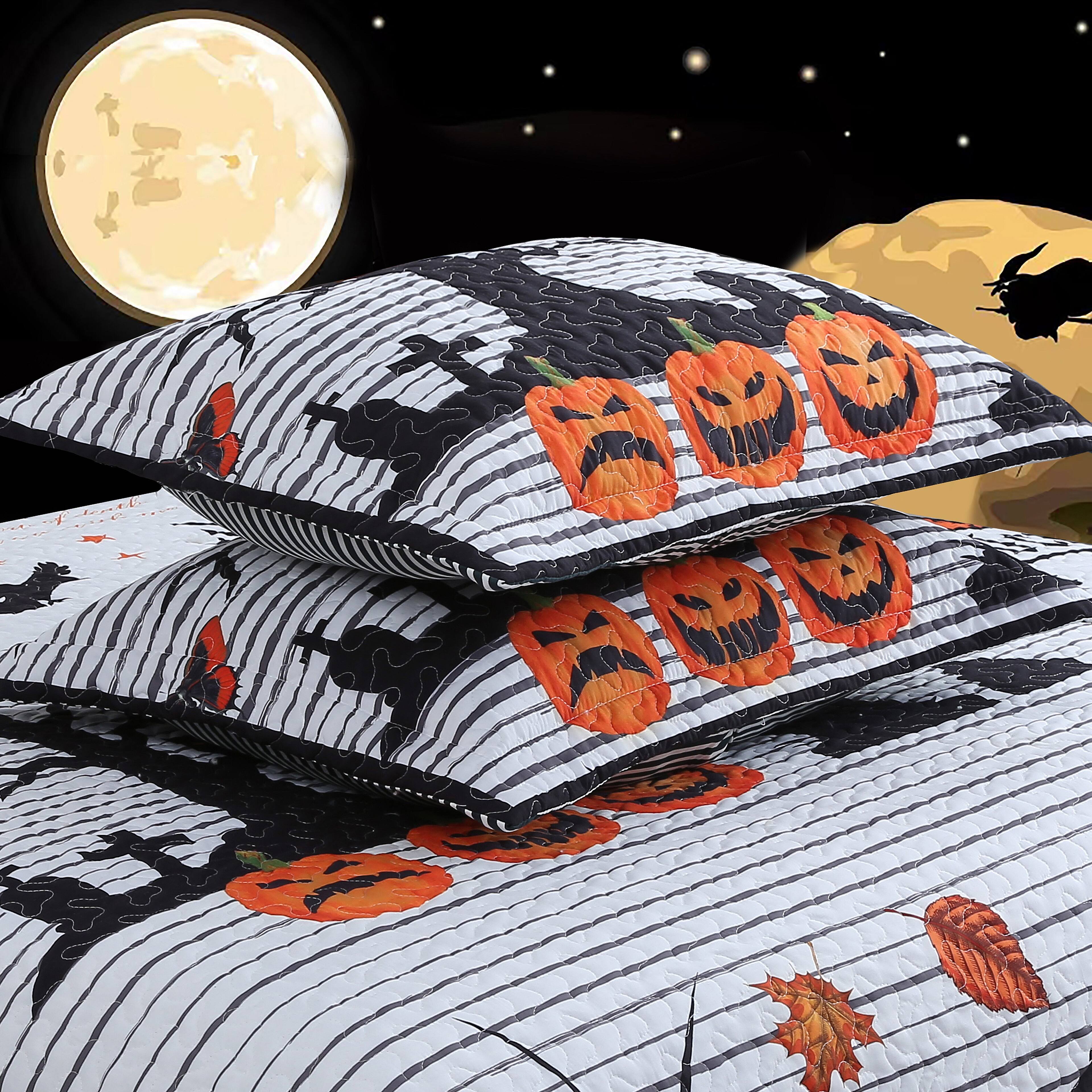 Left. MarCielo - MarCielo 3 Pcs Halloween Themed Quilt Bedspread Set ME511 - Multicolored.