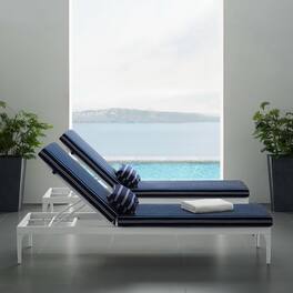 Perspective Cushion Outdoor Patio Chaise Lounge Chair by Modway - White Striped Navy