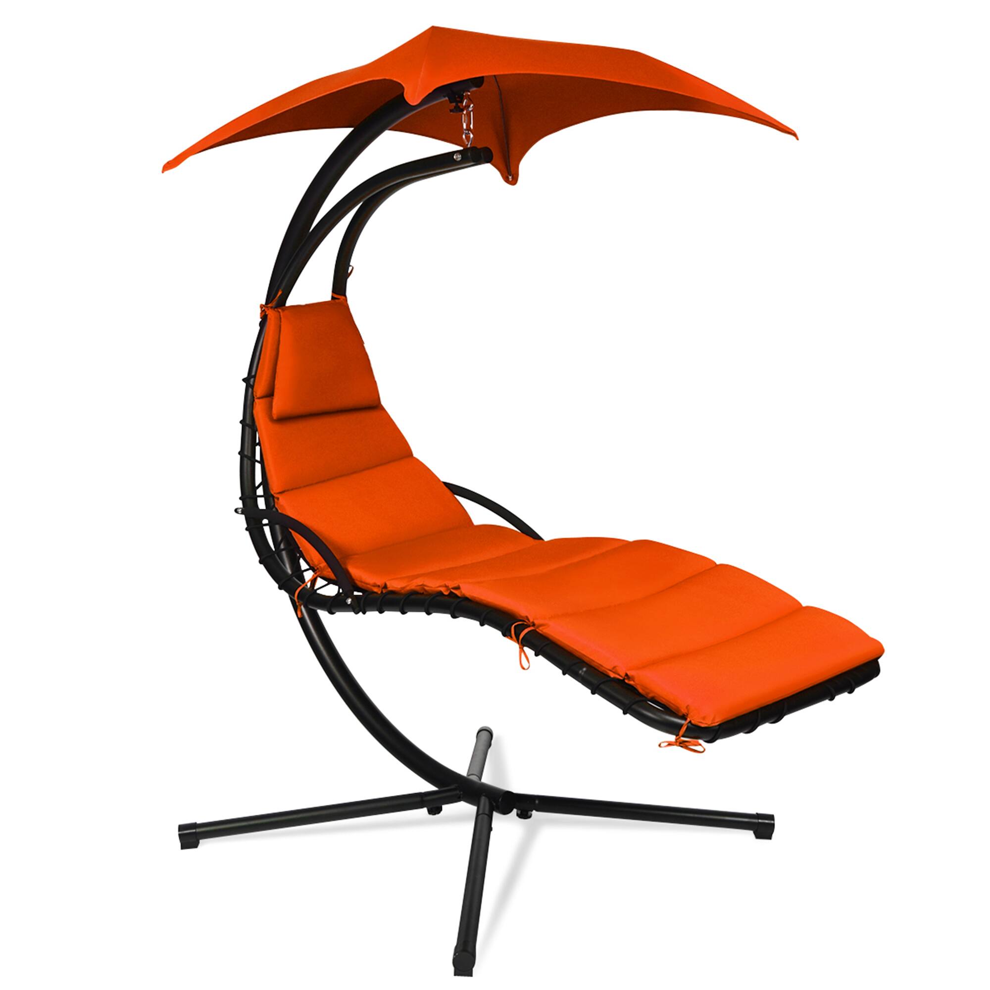 Alt View 4. Gymax - Gymax Patio Hammock Swing Chair Hanging Chaise w/ Cushion Pillow Canopy Orange - Orange.
