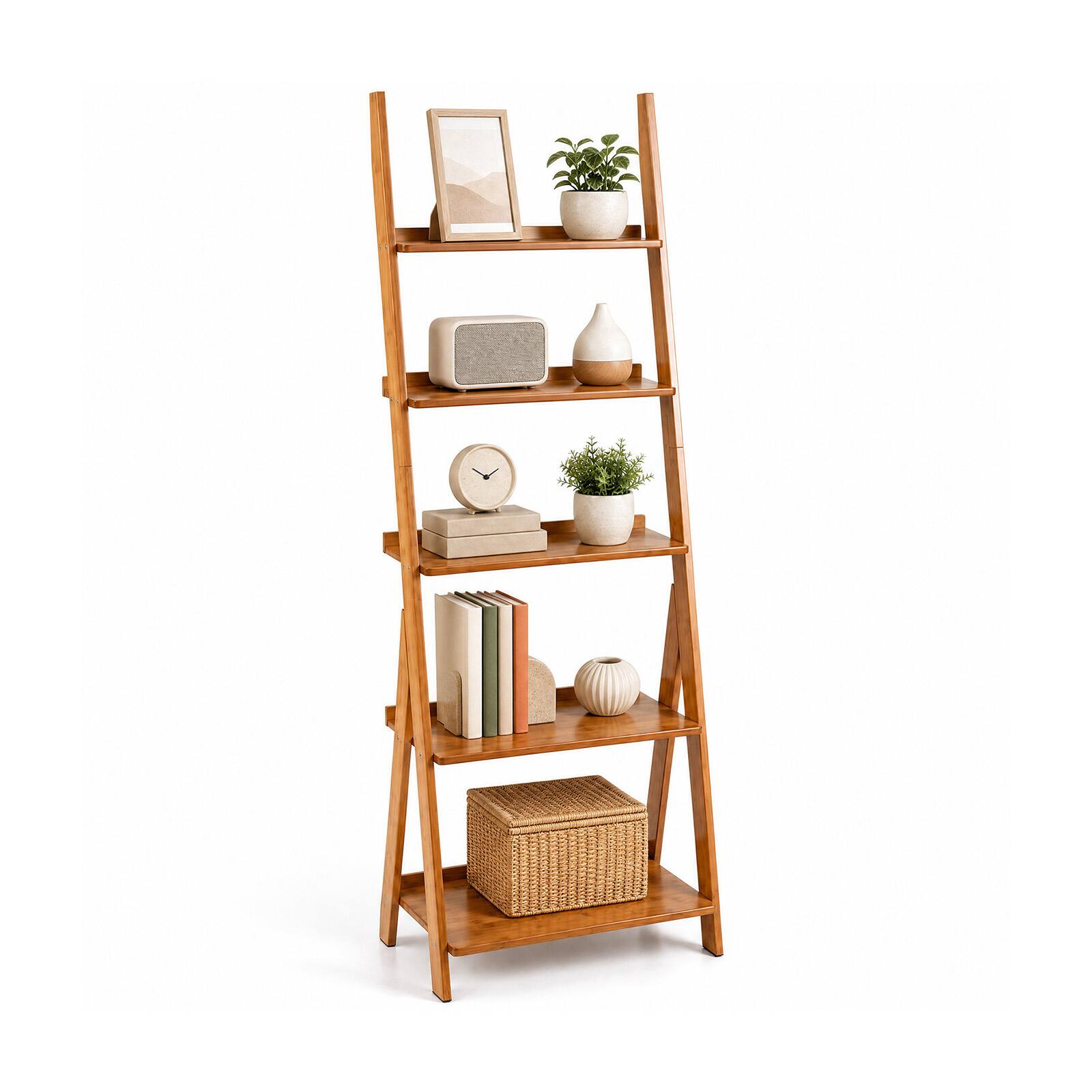 Alt View 9. Costway - Costway 5-Tier Bamboo Ladder Shelf Bookshelf Display Storage Rack Flower Stand - Natural.