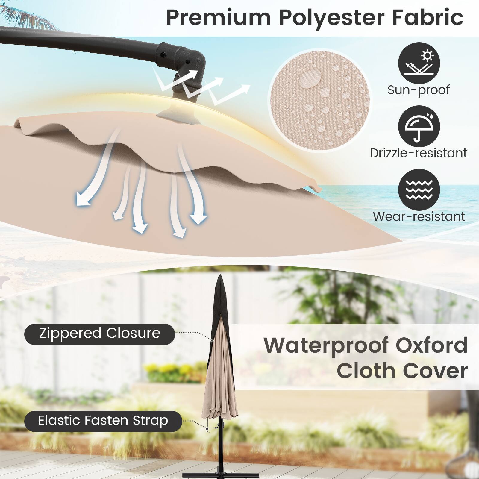 Premium Polyester Fabric, Sun-proof, Drizzle-resistant, Wear-resistant, Zippered Closure, Waterproof Oxford Cloth Cover, Elastic Fasten Strap