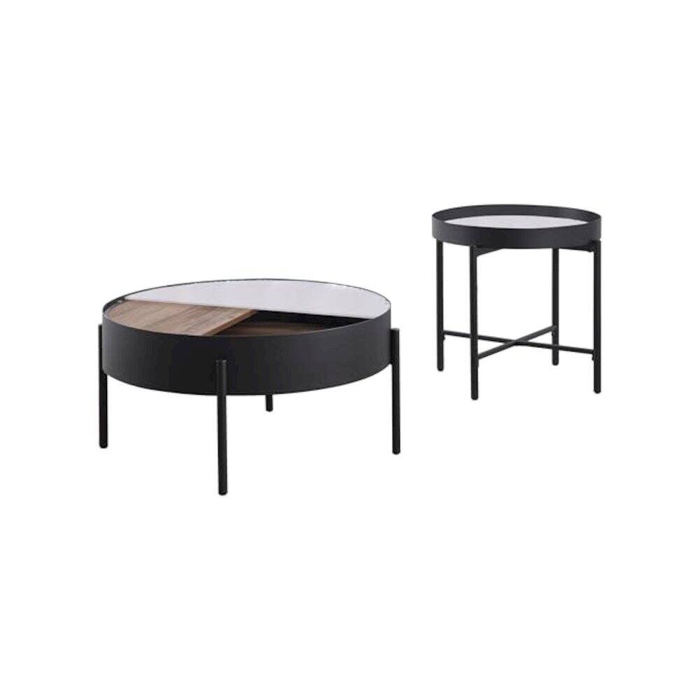 Angle. Coaster Co. of America - Ozella 2-piece Round Coffee and End Table Set Sandy Black - Sandy Black.