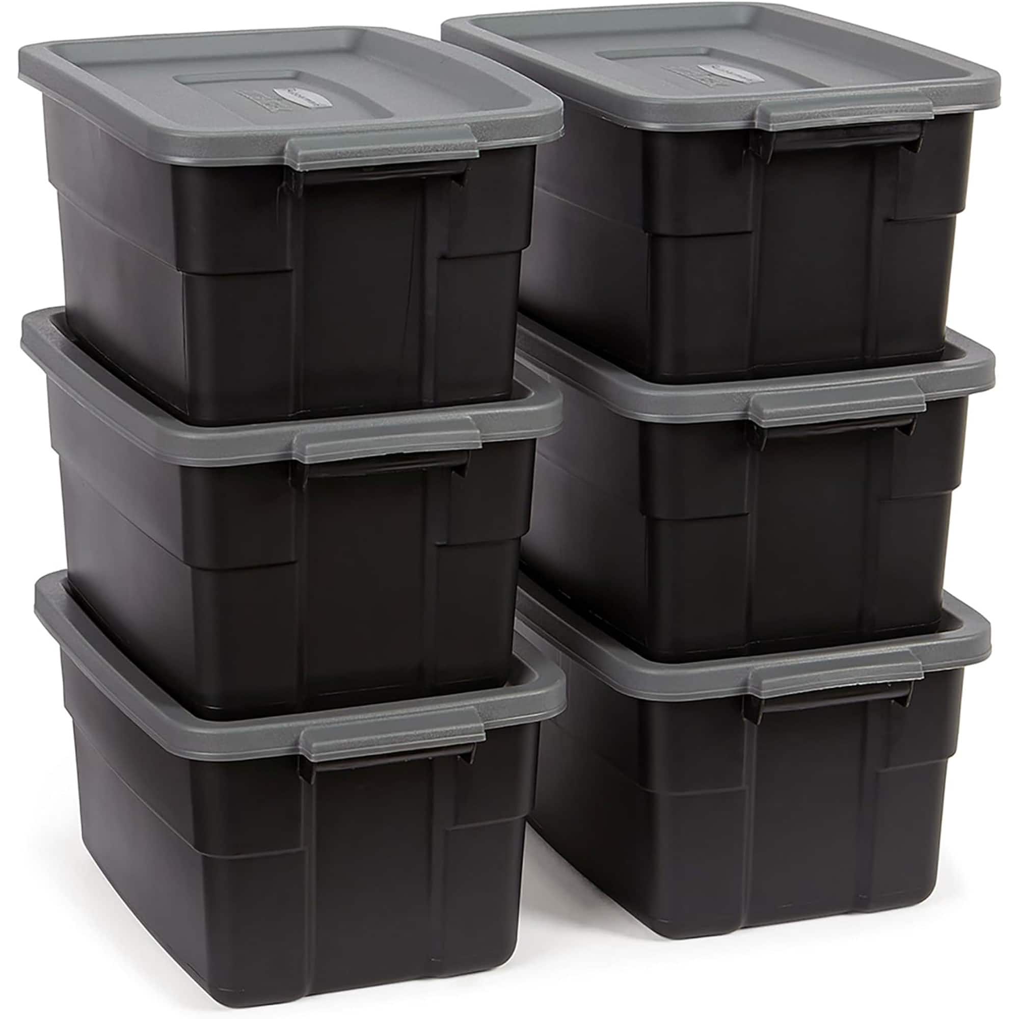 RubberMaid - Roughneck Tote 3 Gallon Storage Container, Black/Cool Gray (6 Pack) - Black and Grey