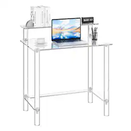 VEVOR - Acrylic Table, 2 Tiers Clear Office Desk with Monitor Stand, Acrylic Study Computer Desk, Modern Side End Table - Colorless and transparent