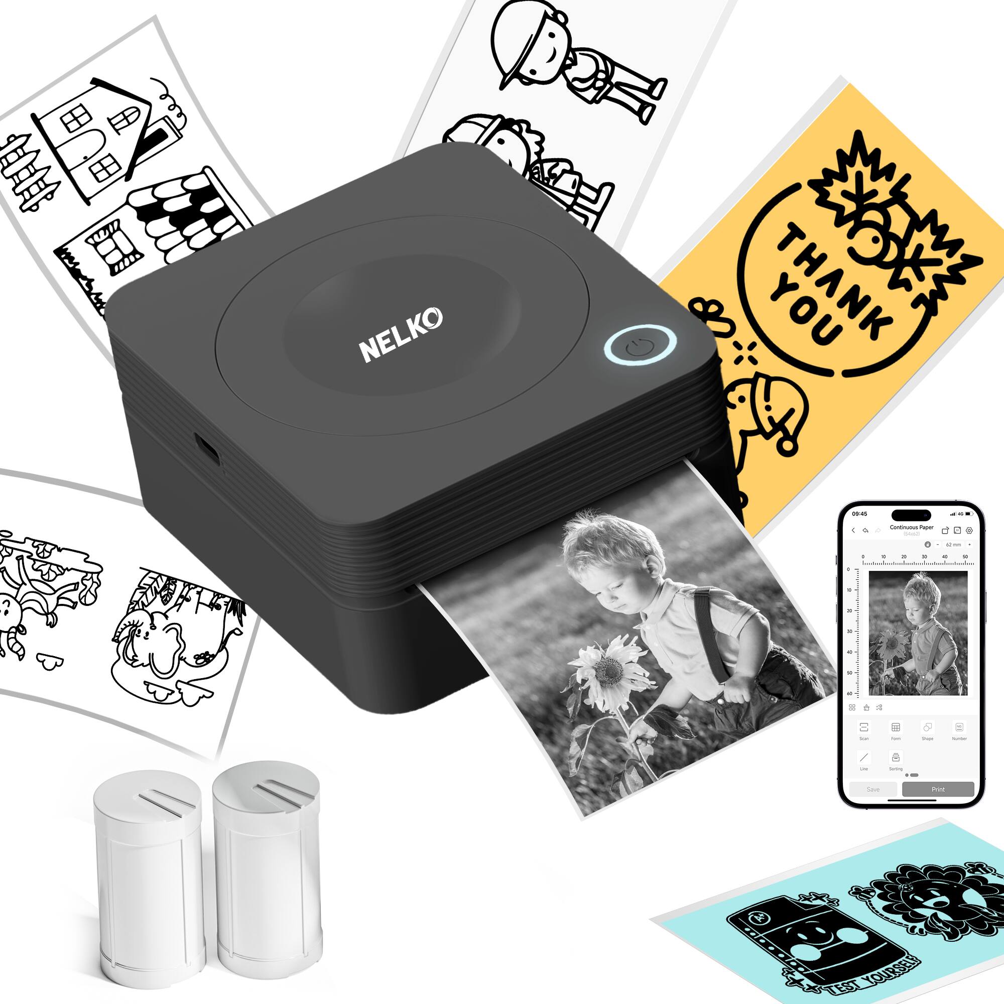 Nelko - PM230 Portable Bluetooth Thermal Sticker Printer with 2 rolls-54mm*3.5m - Black