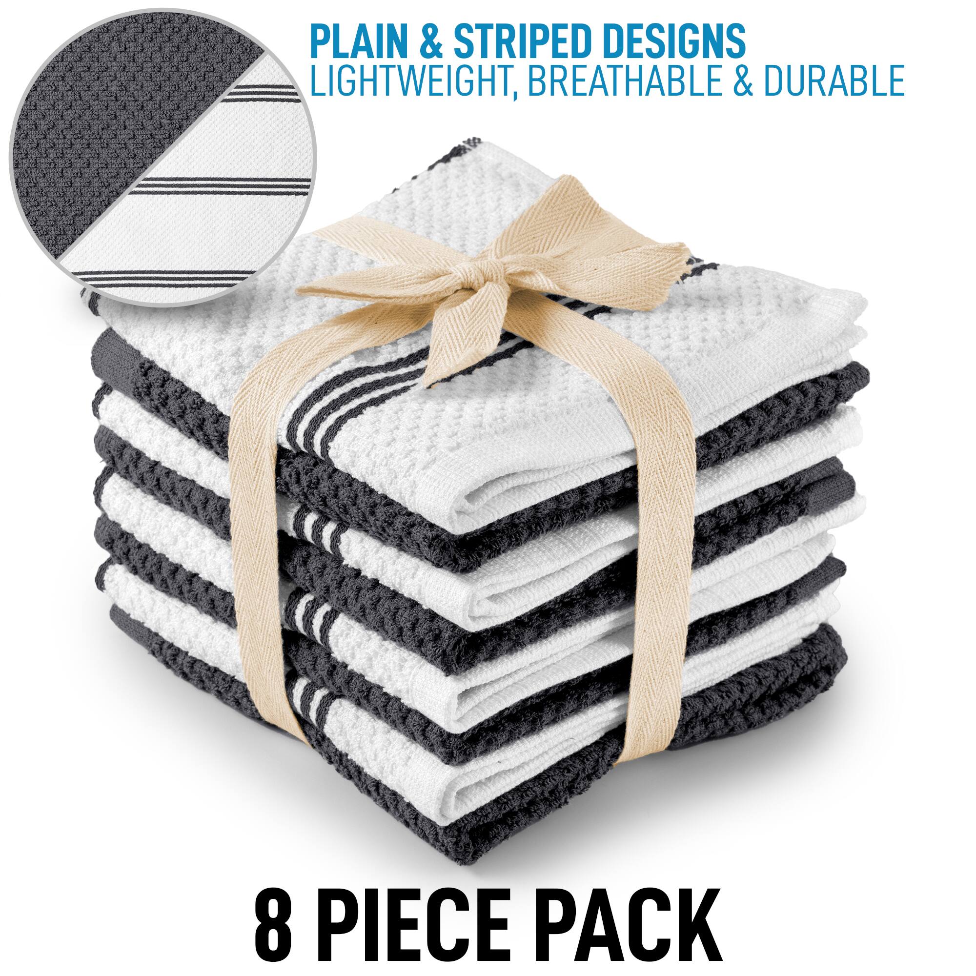PLAIN & STRIPED DESIGNS  
LIGHTWEIGHT, BREATHABLE & DURABLE  

8 PIECE PACK