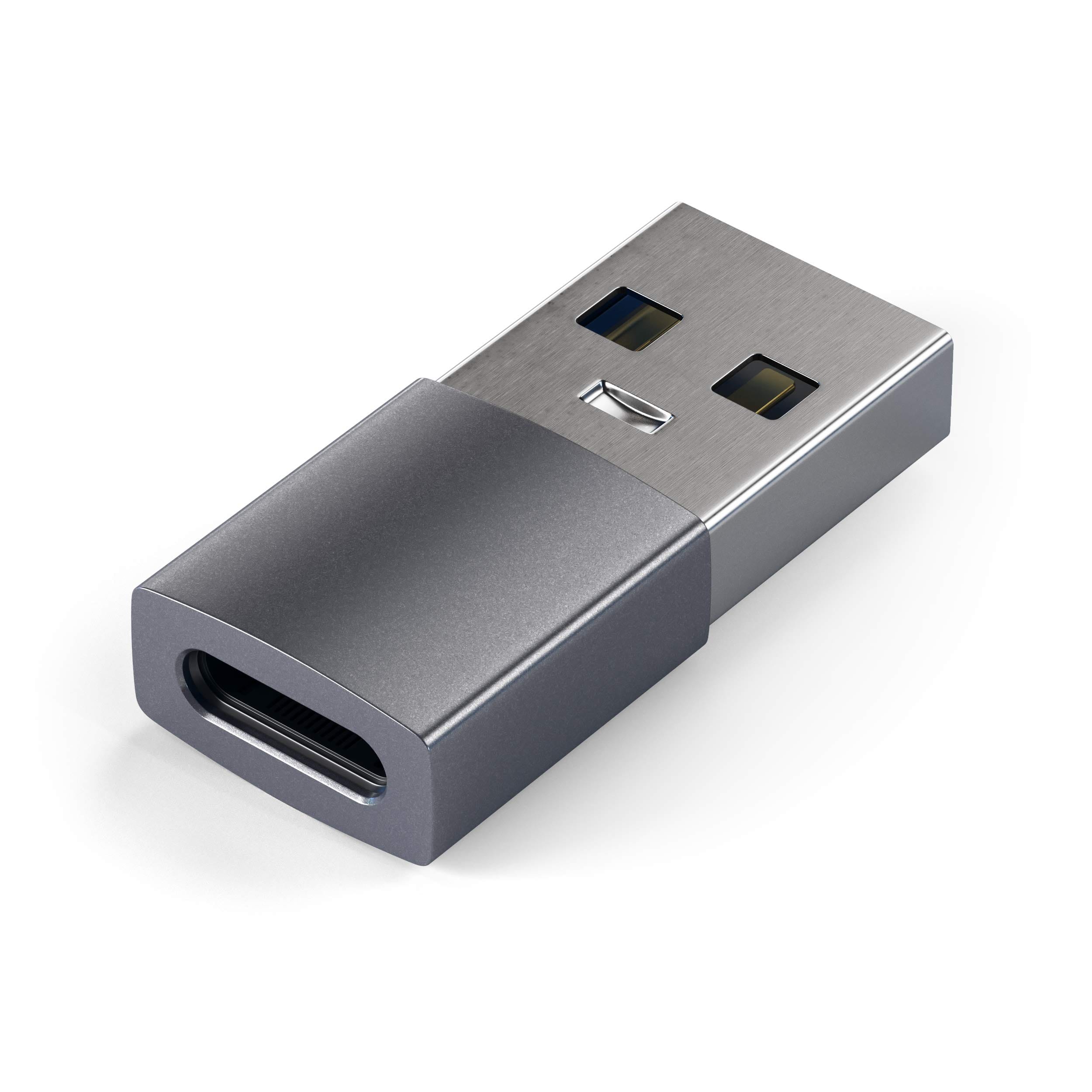 Satechi - USB-A to USB-C Adapter - High-Speed Data Transfer & Power Delivery Charging, Designed for CarPlay - Space Gray