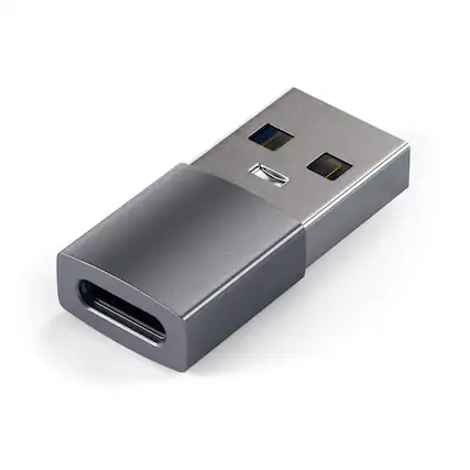 Front. Satechi - USB-A to USB-C Adapter - High-Speed Data Transfer & Power Delivery Charging, Designed for CarPlay - Space Gray.