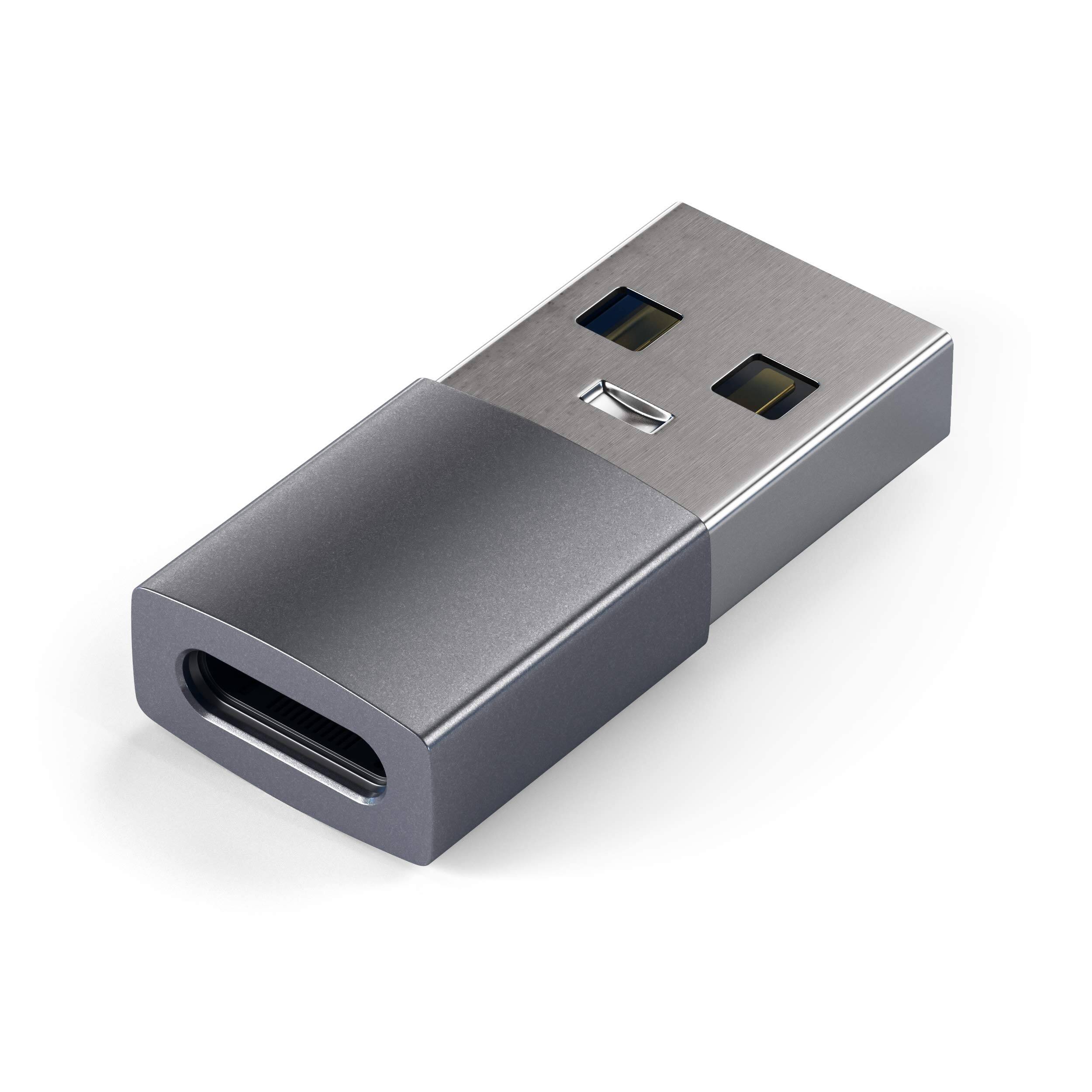 Front. Satechi - USB-A to USB-C Adapter - High-Speed Data Transfer & Power Delivery Charging, Designed for CarPlay - Space Gray.