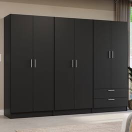 Madesa - 6 Doors 2 Drawers Wardrobe Set with Shelves and Hanging Space 94"L - Black