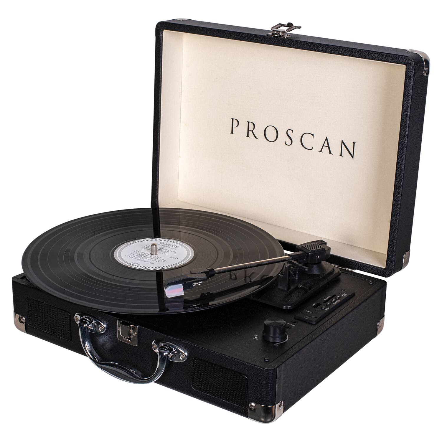 Left. Proscan - Proscan Ptt105bt Bluetooth Belt-drive Suitcase-style Retro Turntable, Black - Black.