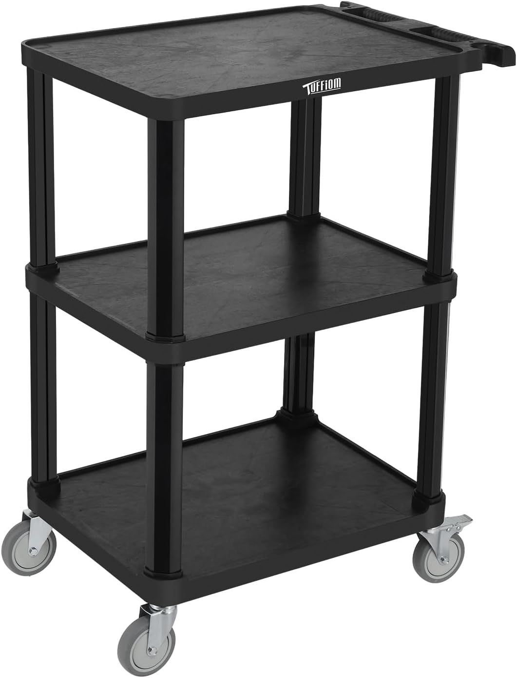 Left. Winado - 3-Tier Plastic Service Utility Cart, Rolling Flat Cart Storage Cart with Ergonomic Push Handle & Wheels for Garage, Home - Black.