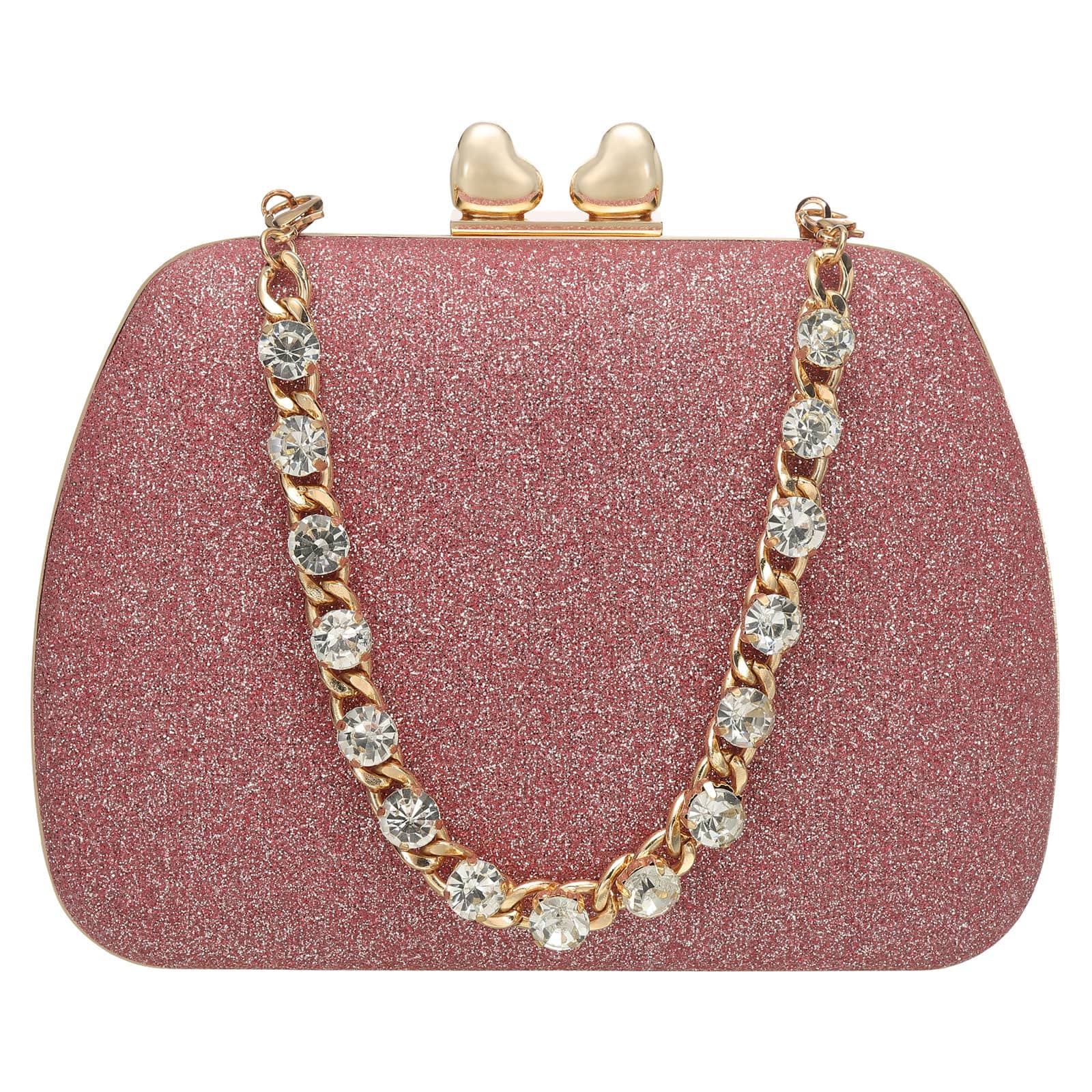 Unique Bargains - Sparkly Evening Clutch Purse for Women, Vintage Heart Shape Buckle Clasp Handbag for Bridal Wedding 1920s Party - Pink