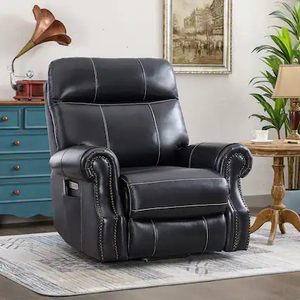 Front. Bestier - Genuine Leather Power Lift Recliner Chair with Massage, USB Port for Living Room Bedroom Home Theater - Black.