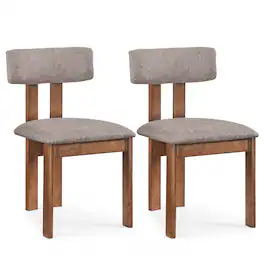 Costway - Dining Chairs Set of 2 Upholstered Kitchen Side Chairs with Curved Backrest - Walnut & Gray