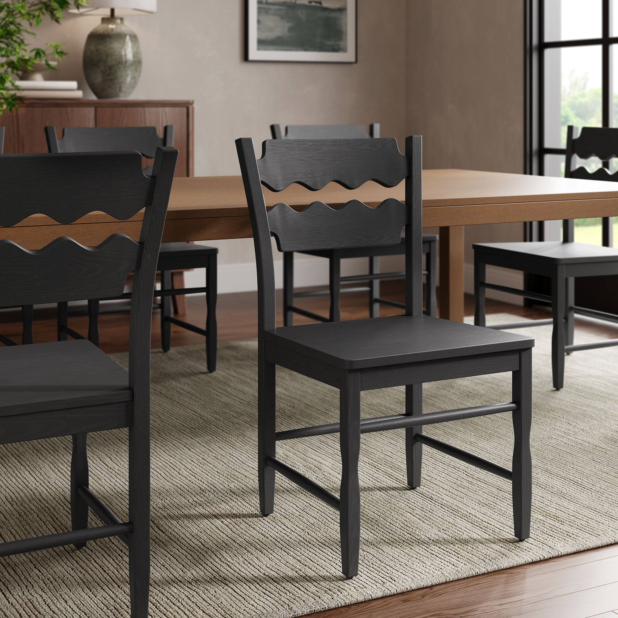 Front. Modway - Jax Oak Wood Dining Chair With Wavy Razor Back by Modway - Black.