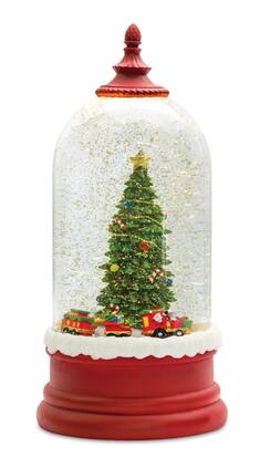BreeBe - LED Snow Globe Bell Jar with Christmas Tree Scene 10.5"H - Red, White, Green