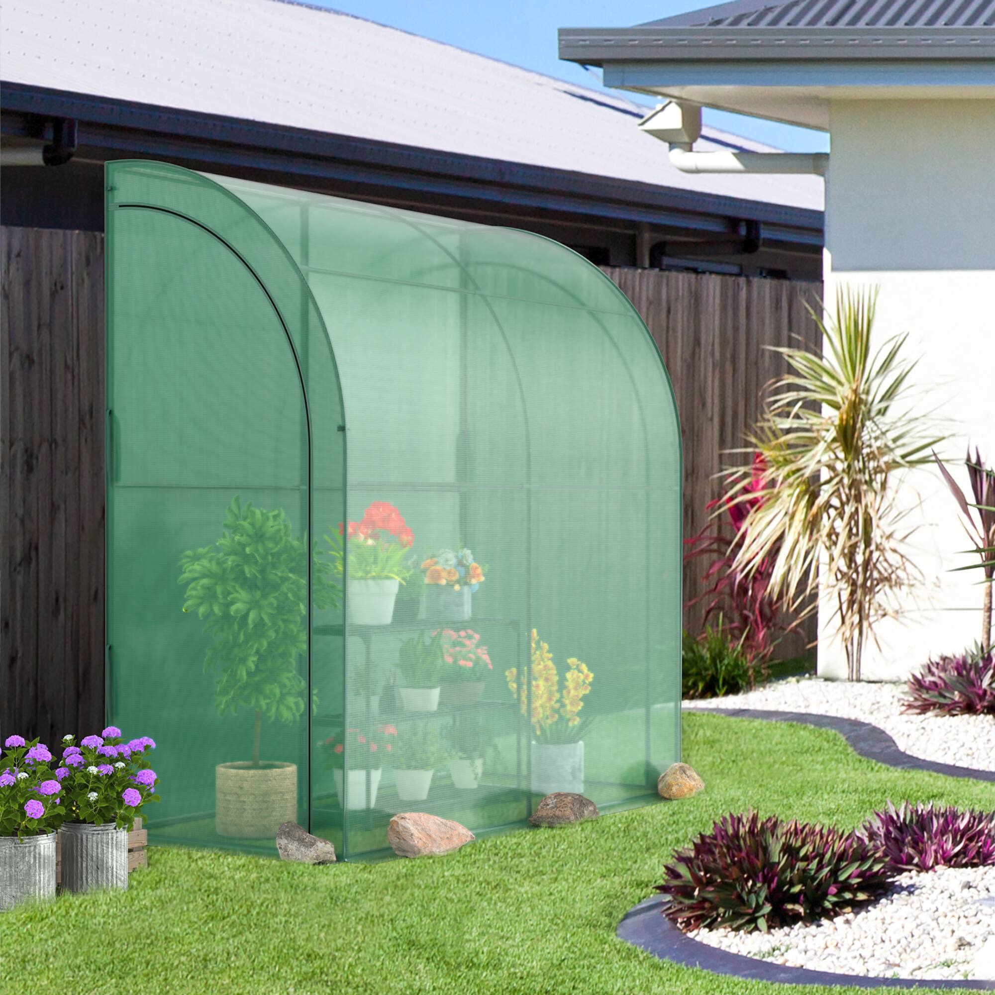Alt View 1. Costway - Costway 7'x 3.5'x 7' Lean-to Greenhouse Portable Wall House with Green PE Cover and Shelf - Green.