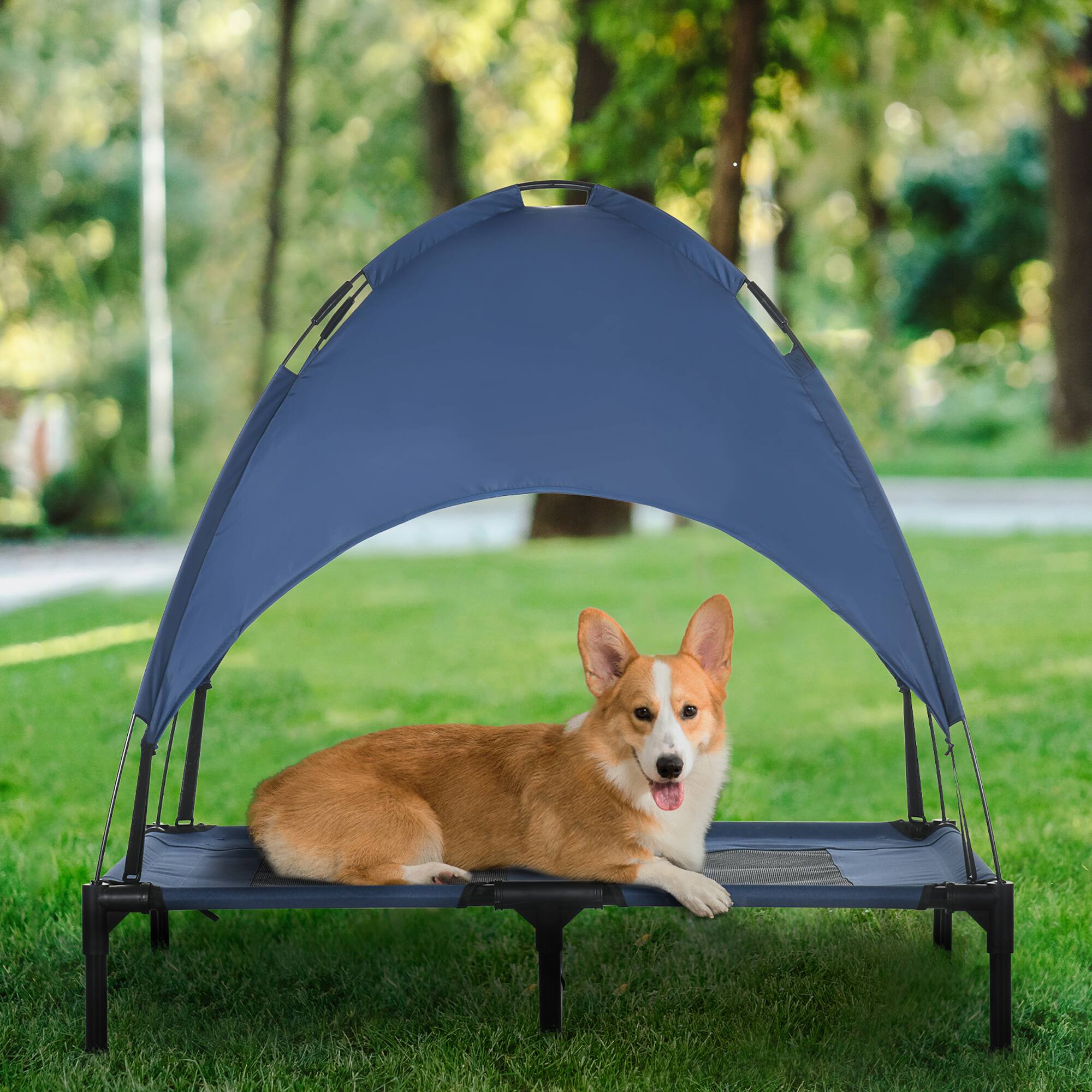 Pawhut Elevated Dog Bed with Canopy, Dog Cot with UV Protection