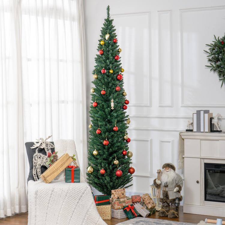 Alt View 1. PULUZ - 8ft Unlit Pencil Artificial Christmas Tree with Realistic Branches and 618 Tips, Plastic Base - Green.