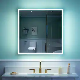 WELLFOR - 30 in. W x 30 in. H Rectangular Aluminum Recessed/Surface Mount Medicine Cabinet with Mirror and Lighted - Silver