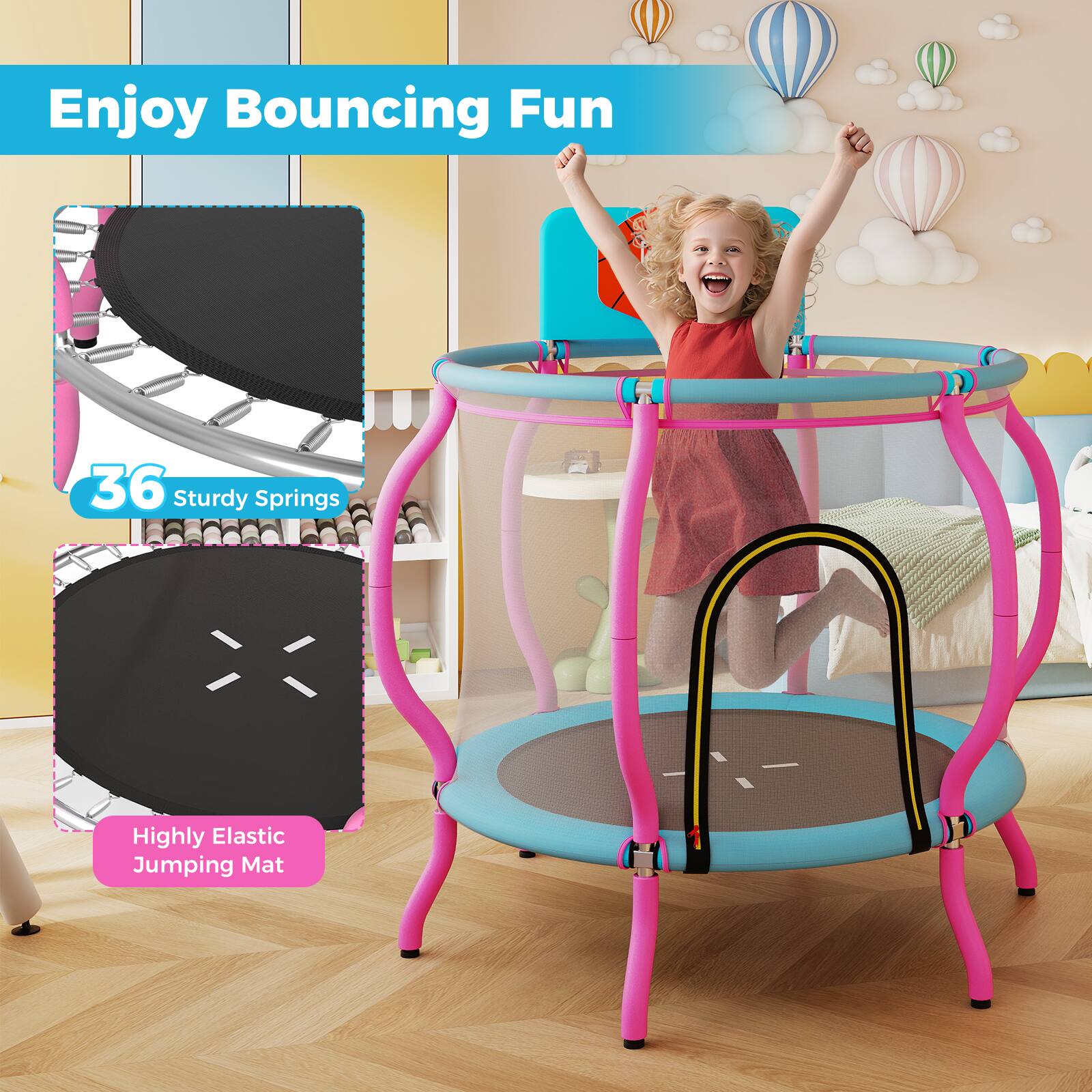 Enjoy Bouncing Fun

36 Sturdy Springs

Highly Elastic Jumping Mat