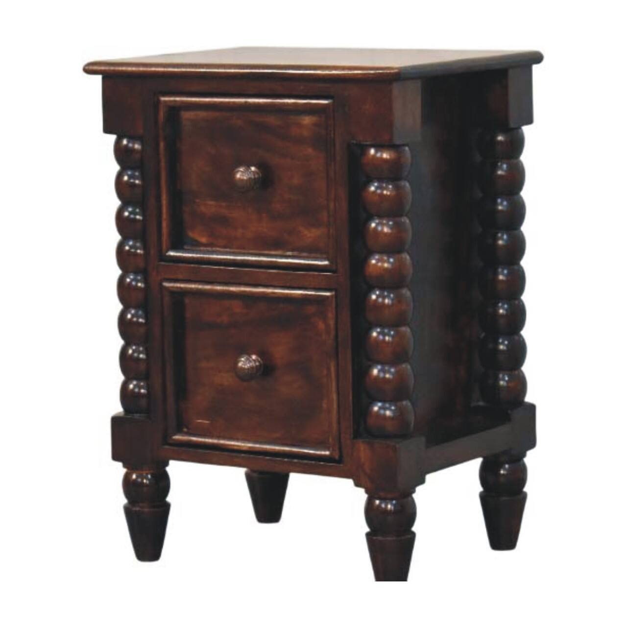 Left. Artisan Furniture - Artisan Furniture Solid Wood Spindle Duo Bedside, 2 Drawers, Dark Brown - Dark brown.