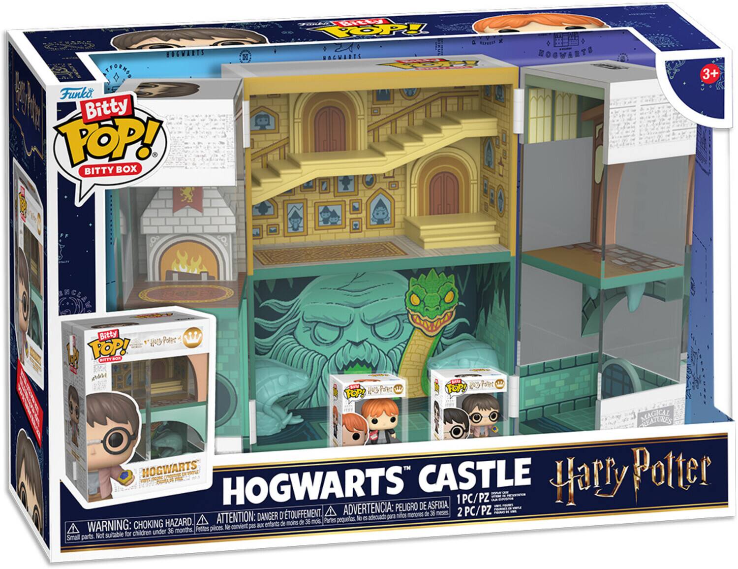 The corrected text from the image is:

"Funko Bitty Pop! Bitty Box SN 2 VE Bt OPL TEPESE E RACWARTS HOGWARTS 3+ MASAL Bitty TOP! FFB no o ane Potter ar FOP! MAGICAL SEATURES HOGWARTS TM HOGWARTS CASTLE 1PC/PZ aE Harry Potter ADVERTENCIA: PELIGRO DE ASFIXIA DANGER D TOUFFEMENT. par nifos menores de 36 meses 2 PC/PZ CHOKING HAZARD. ATTENTION: enfants de moins de 36 mois. Partes pequetas. No es adecuado WARNING: pieces Ne convient pas a under 36 months. Petites Not suitable for children Small parts."