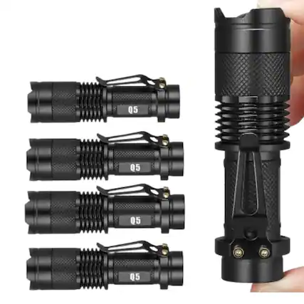 Front. Home Collection - 5x Military Mini LED Flashlight Police Torch Lamp – Compact Tactical Set.