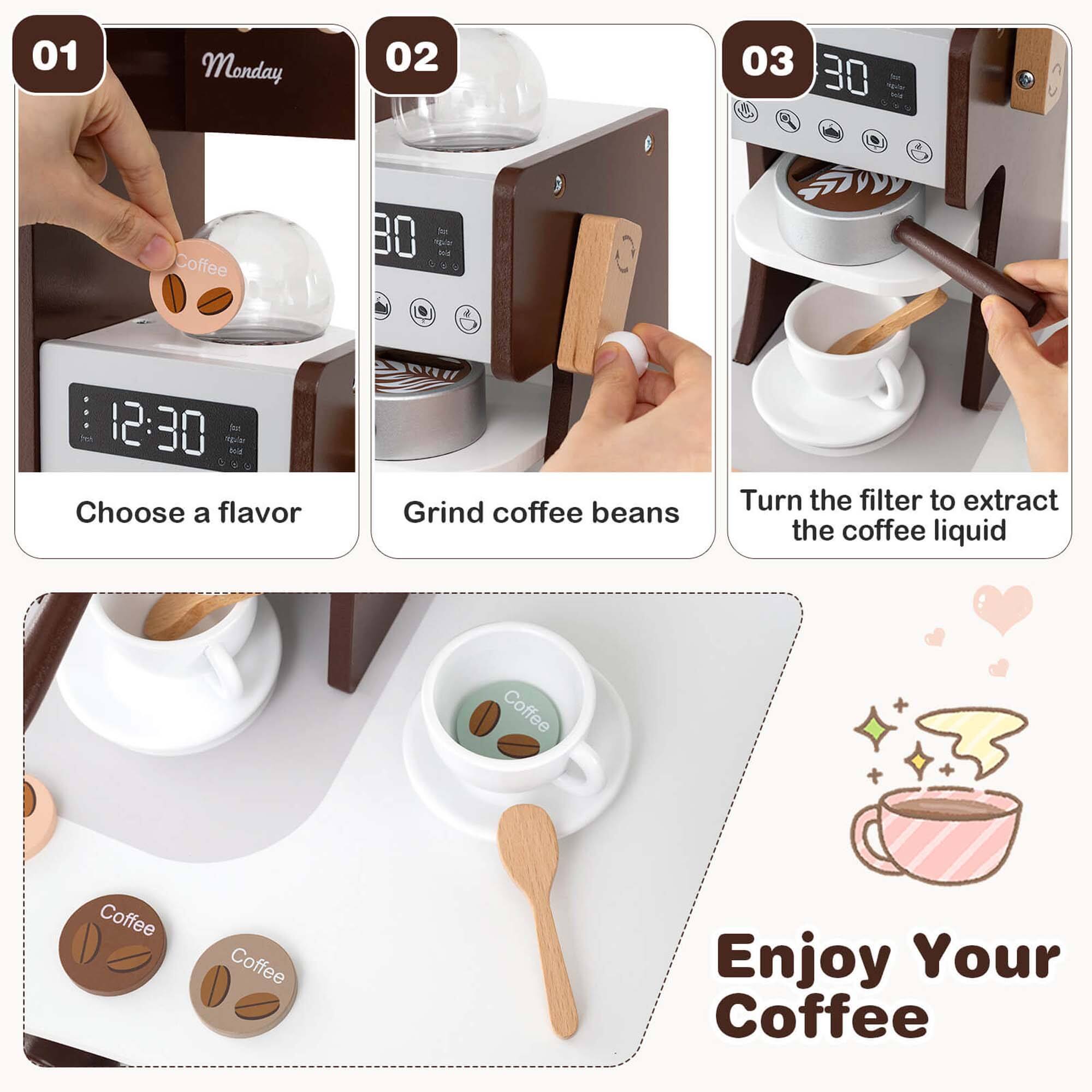 01 Monday
02 Grind coffee beans
03 Turn the filter to extract the coffee liquid
Coffee
Coffee
Coffee
Enjoy Your Coffee
