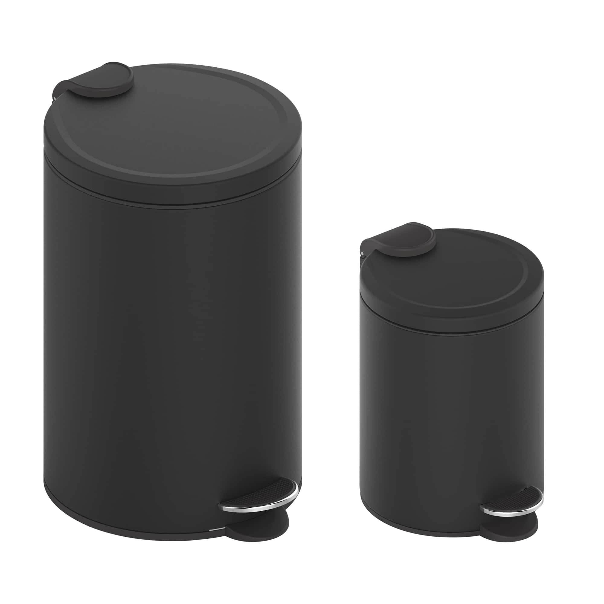 Innovaze - 3.2 Gal./12-Liter and 0.8 Gal./3 Liter Stylish Round Metal Step-on Trash Can Set - Black