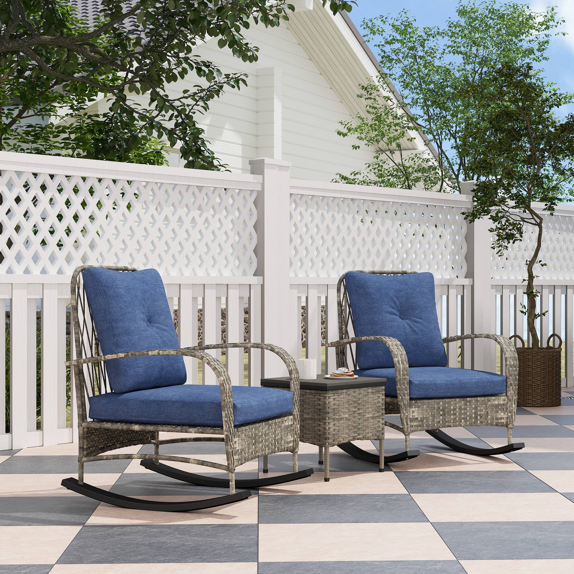 Alt View 1. Outsunny - Piece Wicker Patio Furniture Set, Outdoor PE Rattan Rocking Chairs with Coffee Table - Gray.