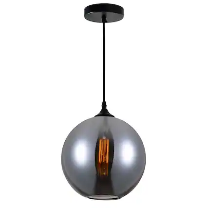 Front. CWI Lighting - Glass 1 Light Down Mini Pendant With Smoke Finish - Black.