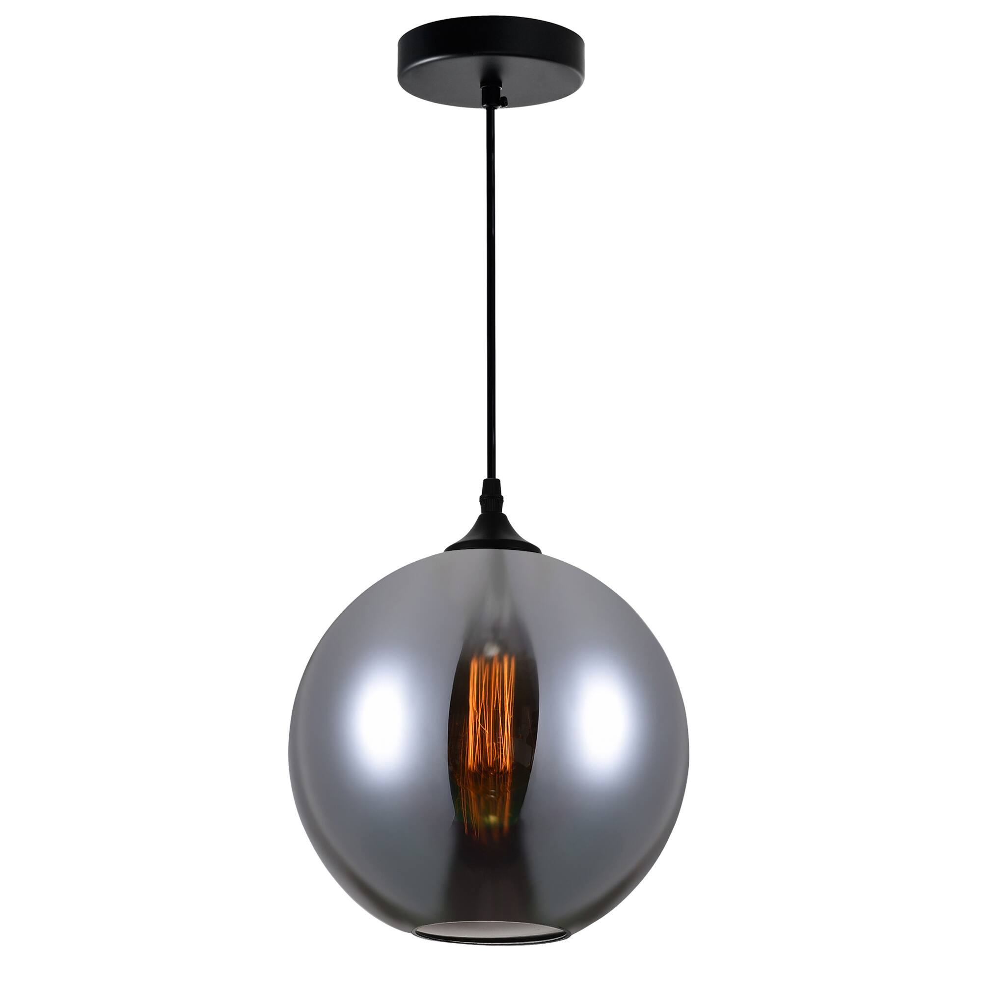 Front. CWI Lighting - Glass 1 Light Down Mini Pendant With Smoke Finish - Black.