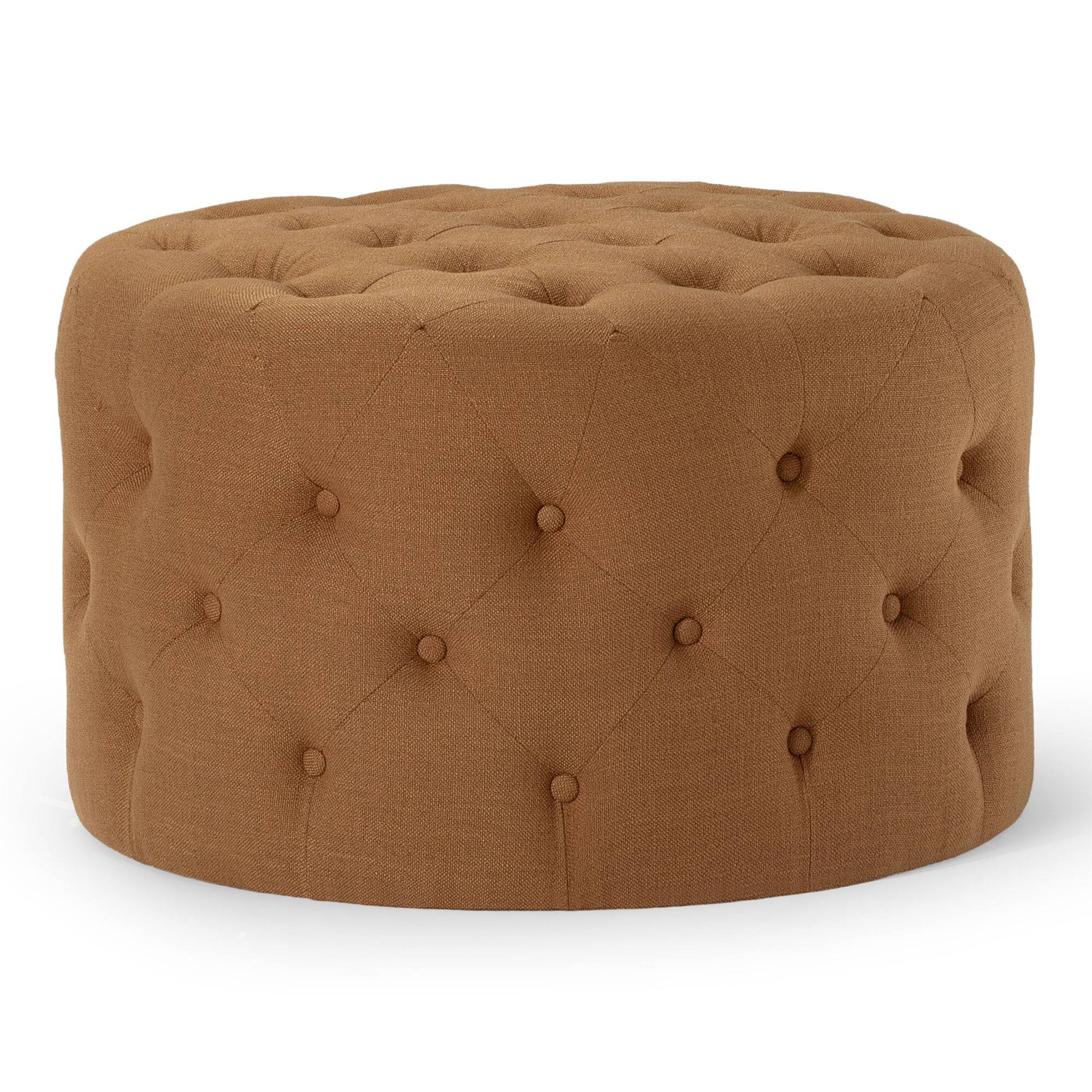 Maven Lane - Marcy Traditional Round Ottoman Fabric Upholstery - Clay