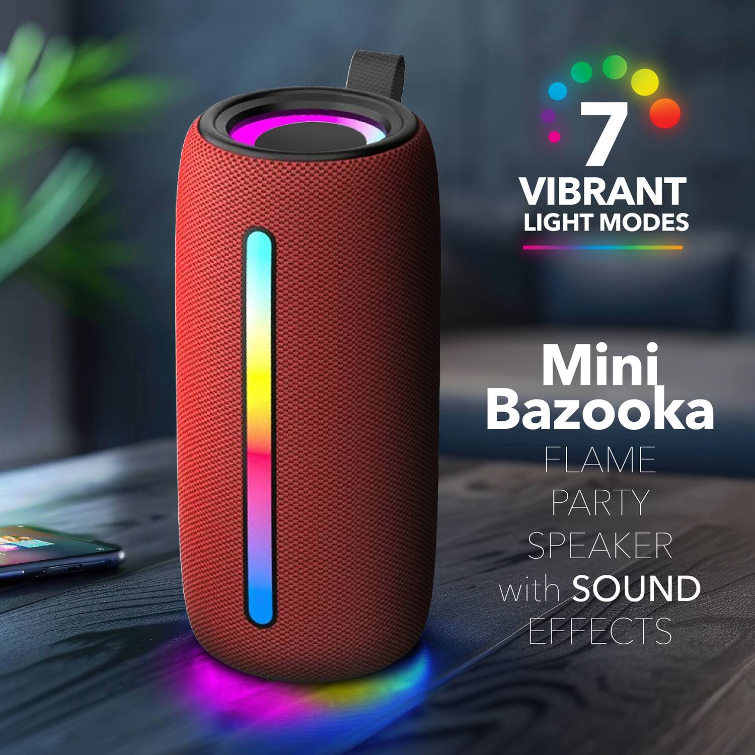 7 VIBRANT LIGHT MODES Mini Bazooka FLAME PARTY SPEAKER with SOUND EFFECTS